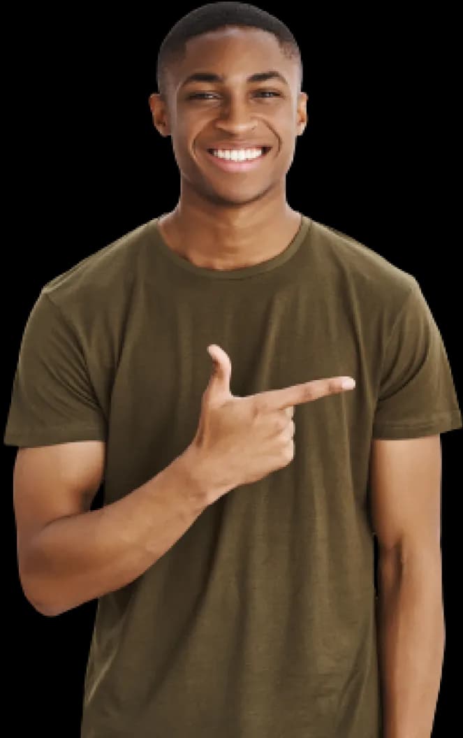 A young male wearing a khaki shirt